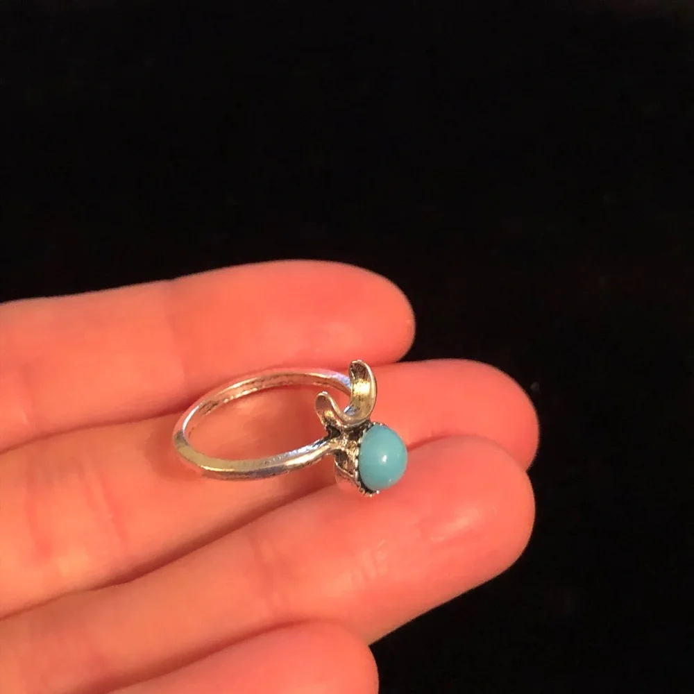 Silver and Blue Crescent Ring